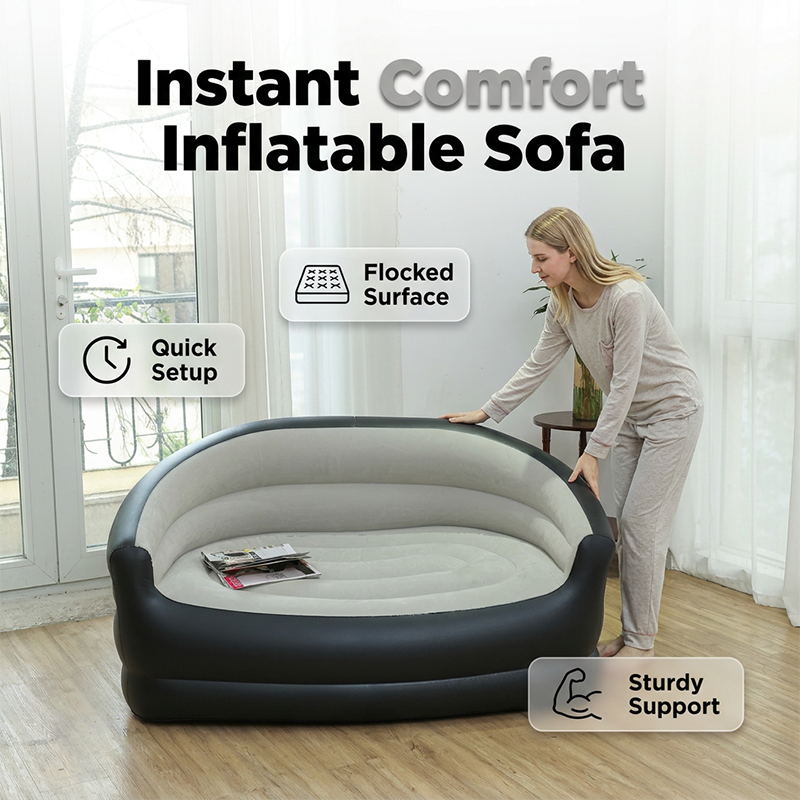 🛋️✨ Canapé Gonflable Double Portable – Surface Flocquée Douce, PVC Résistant, 138x87x71cm, 2 Places – Pour Salon, Chambre & Invités – 2 Couleurs 🌟