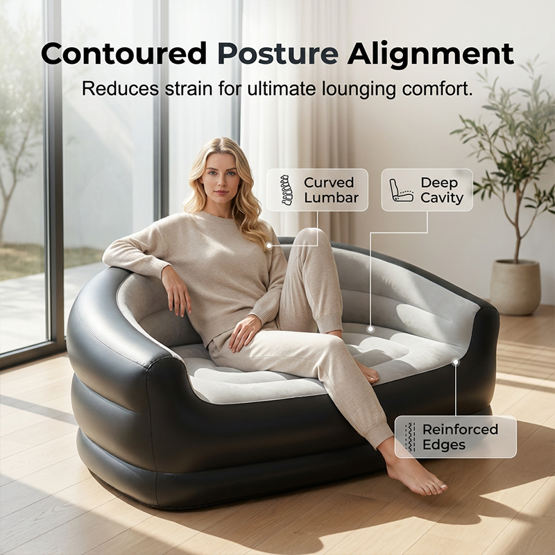 🛋️✨ Canapé Gonflable Double Portable – Surface Flocquée Douce, PVC Résistant, 138x87x71cm, 2 Places – Pour Salon, Chambre & Invités – 2 Couleurs 🌟