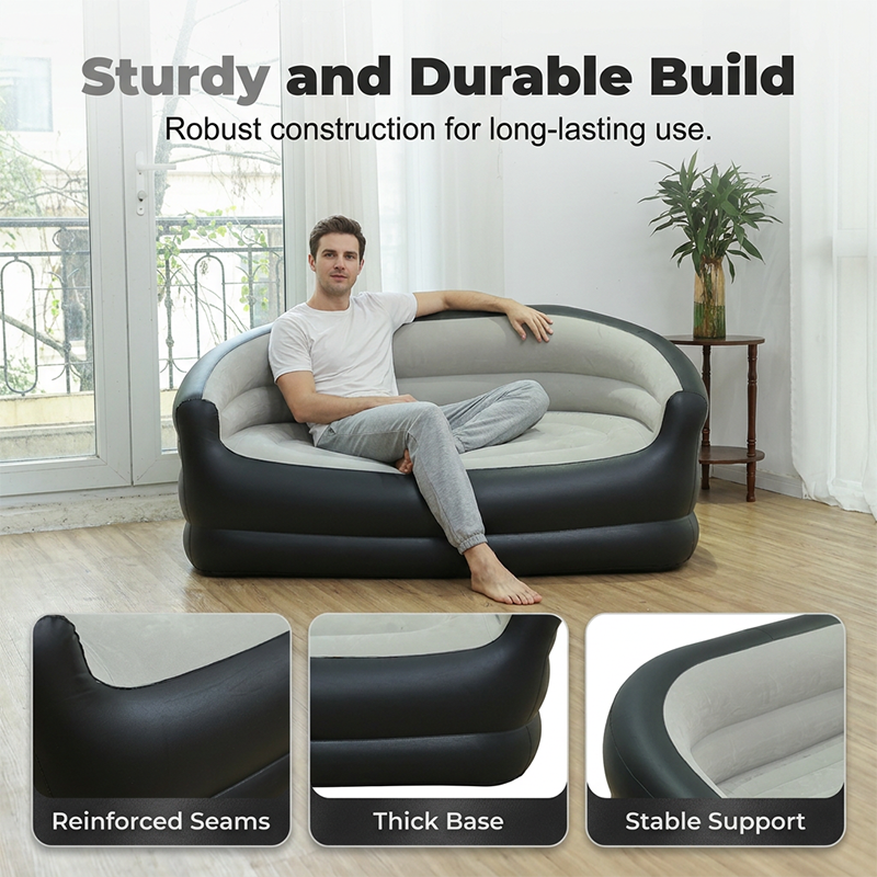 🛋️✨ Canapé Gonflable Double Portable – Surface Flocquée Douce, PVC Résistant, 138x87x71cm, 2 Places – Pour Salon, Chambre & Invités – 2 Couleurs 🌟
