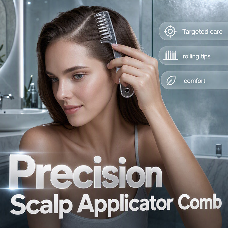 💆💧 Peigne Applicateur de Liquide pour Cuir Chevelu – Réservoir Intégré, 6 Dents à Pointes Roulantes, PC + Silicone + Métal, 45x160mm – 2 Couleurs ✨🌸