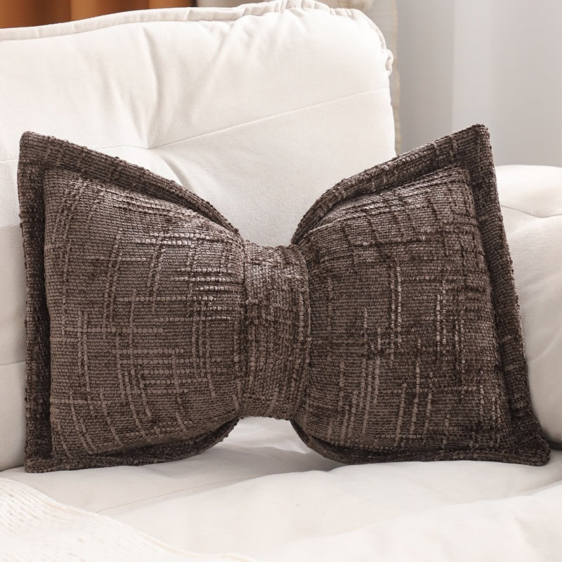 🎀 Coussin en chenille en forme de nœud | Doux coussin décoratif pour canapé et lit – Moelleux et douillet ✨