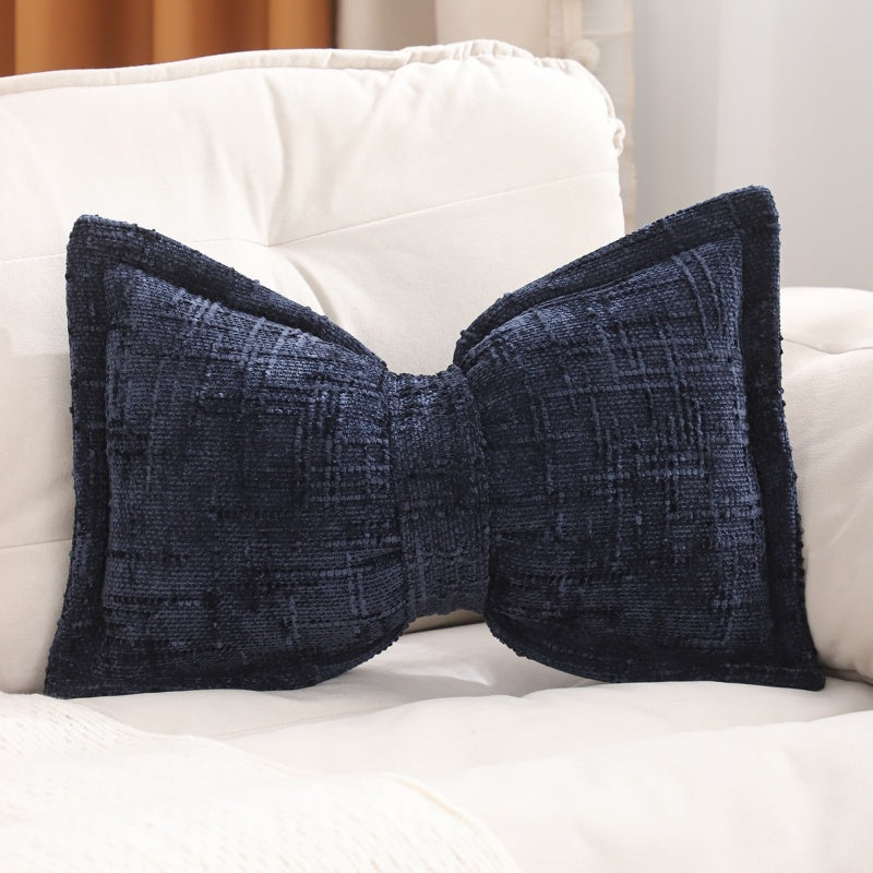 🎀 Coussin en chenille en forme de nœud | Doux coussin décoratif pour canapé et lit – Moelleux et douillet ✨