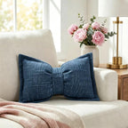 🎀 Coussin en chenille en forme de nœud | Doux coussin décoratif pour canapé et lit – Moelleux et douillet ✨