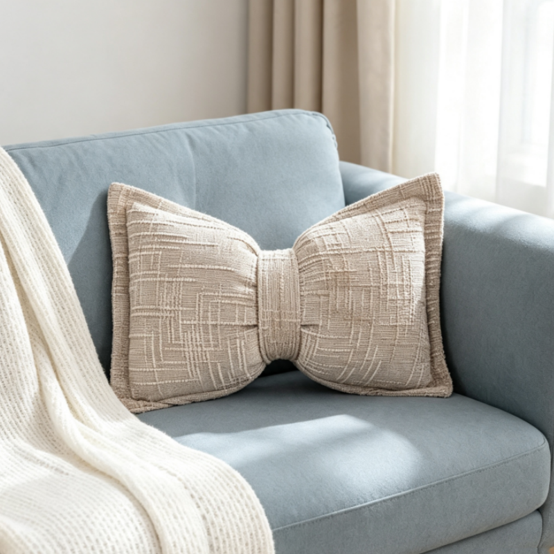 🎀 Coussin en chenille en forme de nœud | Doux coussin décoratif pour canapé et lit – Moelleux et douillet ✨