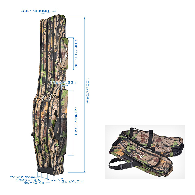 🎣 🧳 Sac de Transport Canne à Pêche Grande Capacité - 3 Compartiments | Tissu Oxford 420D | Grande Ouverture | Pliable | Bretelles Réglables | 1,3/1,5 m | Vert Militaire, Noir & Camouflage 🐟