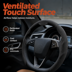 🚗 Couvre-volant Respirant en Similicuir 3D – 38cm, Conception Ergonomique en 3 Pièces, Surface Perforée Anti-transpiration, Installation Clip-On Sans Outils – 11 Couleurs 🎨🏁