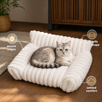 🛋️🐶Niche Canapé pour Chiens & Chats en Peluche – Bords Relevés pour Soutien Tête/Cou, Tissu Doux et Chaud, 3 Tailles (S/M/L), 5 Couleurs – Pour Repos & Confort ☁️🐱