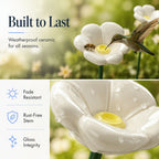 🌼 Fleurs en Céramique avec Abreuvoir pour Abeilles – Décoration de Jardin | Support pour Pollinisateurs | Facile à Installer | Bleu & Blanc | Lot de 5 🐝✨