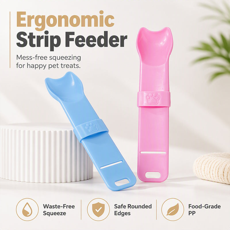 🐱 Cuillère à Presser pour Snacks pour Chats | Distributeur en Plastique PP pour Sachets | Zéro Gâchis, Mains Propres | Bleu ou Rose 🐾