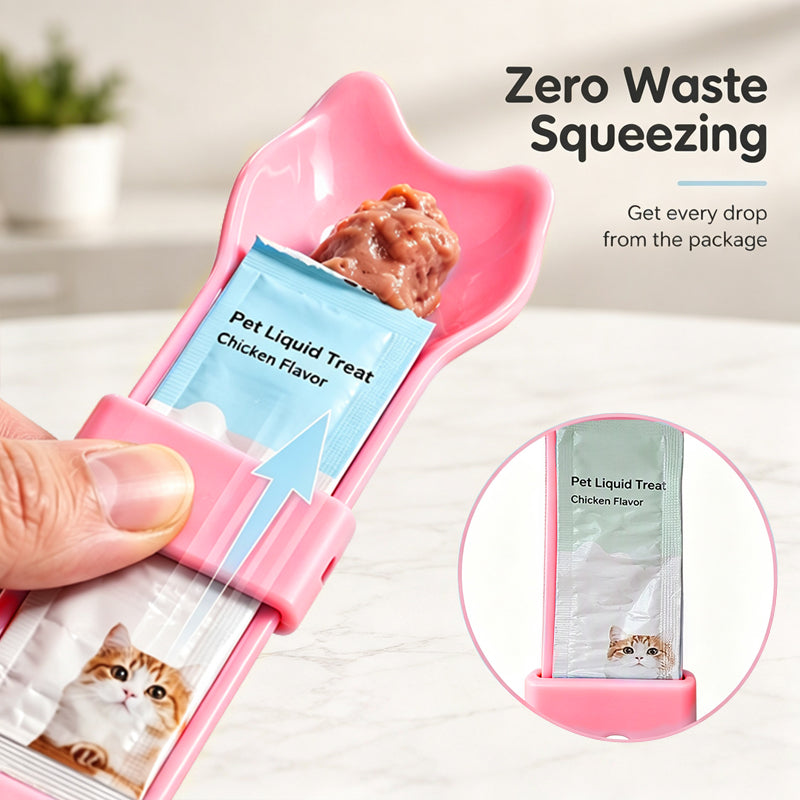 🐱 Cuillère à Presser pour Snacks pour Chats | Distributeur en Plastique PP pour Sachets | Zéro Gâchis, Mains Propres | Bleu ou Rose 🐾