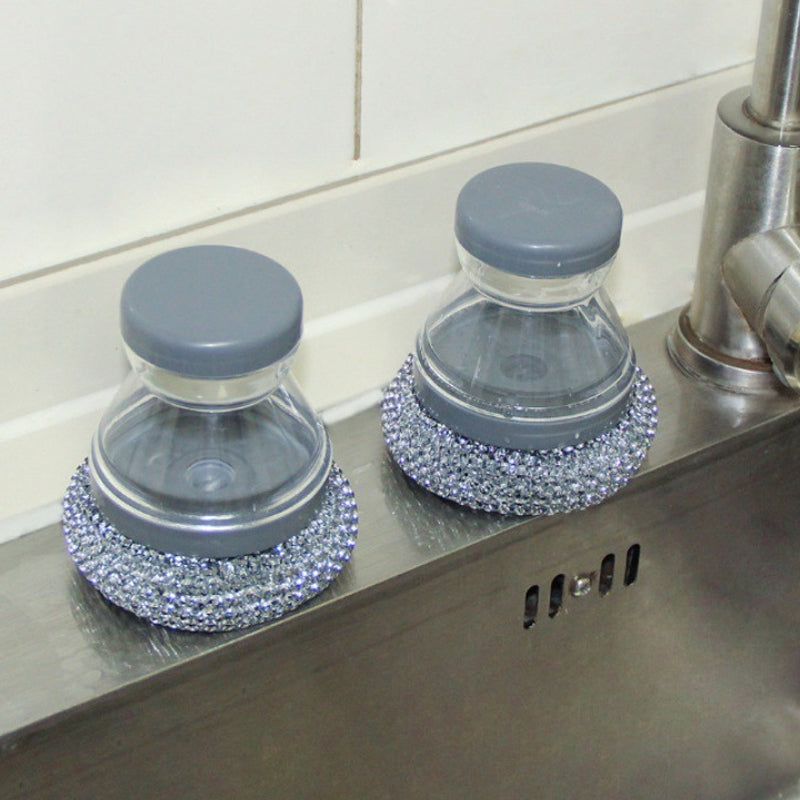 🧽Brosse vaisselle avec distributeur de savon 🧴 - Distribution par simple pression | Poils en PET anti-rayures | Idéale pour les casseroles et la cuisine | Tête amovible