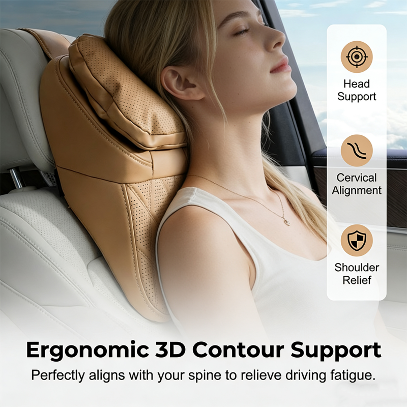 🚗 Appuie-tête de voiture en mousse à mémoire de forme | Support ergonomique 3D pour les cervicales et les épaules 🛡️ | Confort absolu pour la conduite quotidienne et les longs trajets 🛣️ | Cuir PU respirant de première qualité ✨
