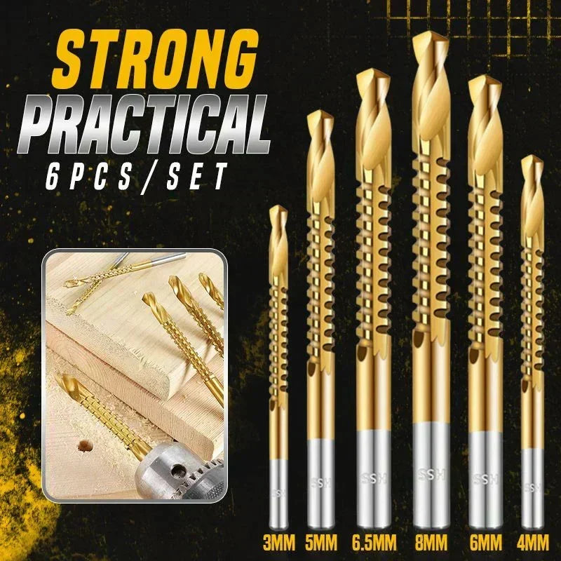 🔩 Kit de 6 forets-scies en acier rapide | Revêtement titane | Perçage, découpe et rainurage | Tailles 3-8 mm | Pour bois, aluminium, tôle et plastique ⚙️