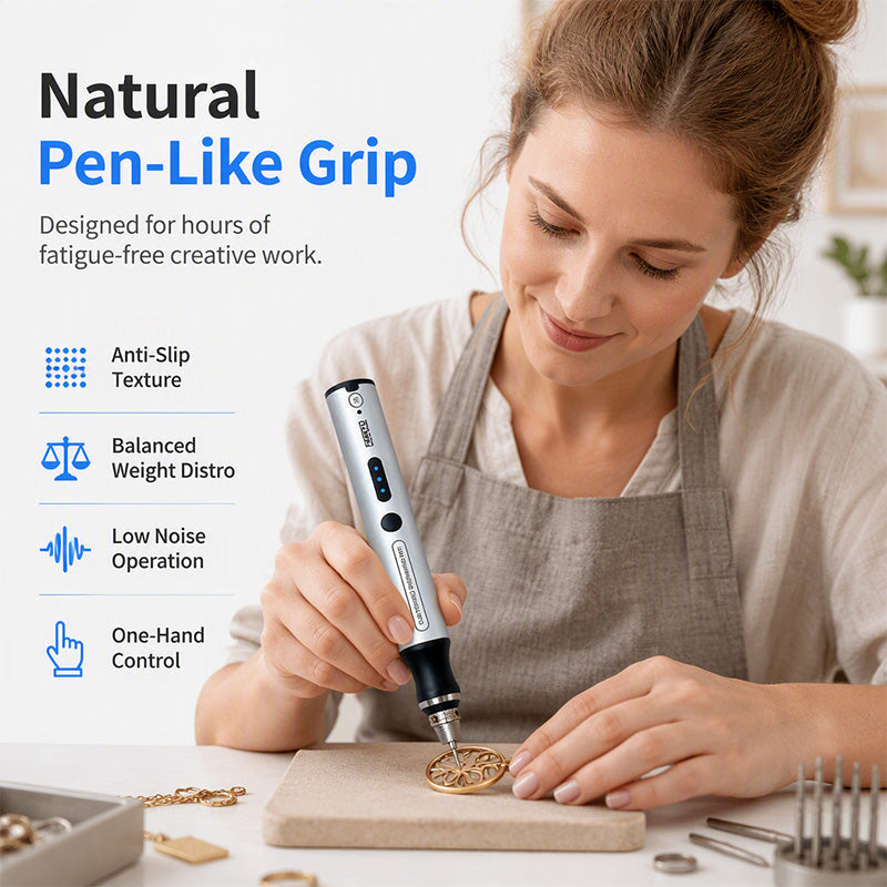 🖊️ Mini graveur électrique sans fil – 3 vitesses 5 000/10 000/18 000 tr/min | USB-C | Protection contre les surcharges | Gravure, ponçage et polissage | Aluminium + ABS ⚙️