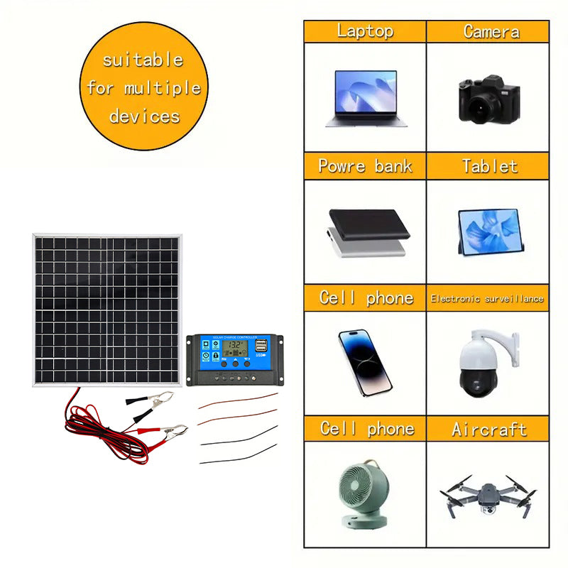 ☀️ Kit Panneau Solaire Portable Étanche – Haute Conversion Énergétique | Contrôleur Intelligent 10A/20A/100A | Résistant aux Intempéries | Compact & Léger | Pour Camping & Hors Réseau 🌿⚡