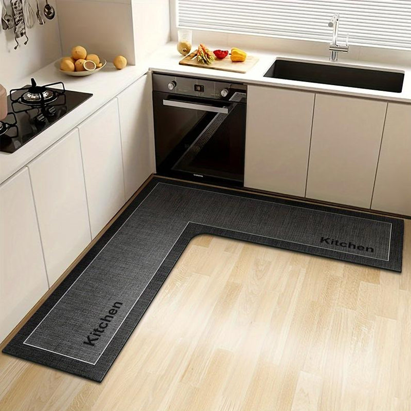 🍳 Tapis de Cuisine en Forme de L | Séchage Rapide et Base Antidérapante | Absorbe l'Eau et l'Huile | En Terre de Diatomée | Gris Foncé et Beige 💧