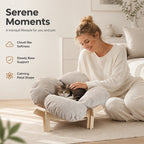 🐾 Lit surélevé en forme de pétale pour animaux | Coussin moelleux en tissu côtelé | Structure stable en bois | 56 × 56 × 25 cm | Gris-Blanc🛏️✨
