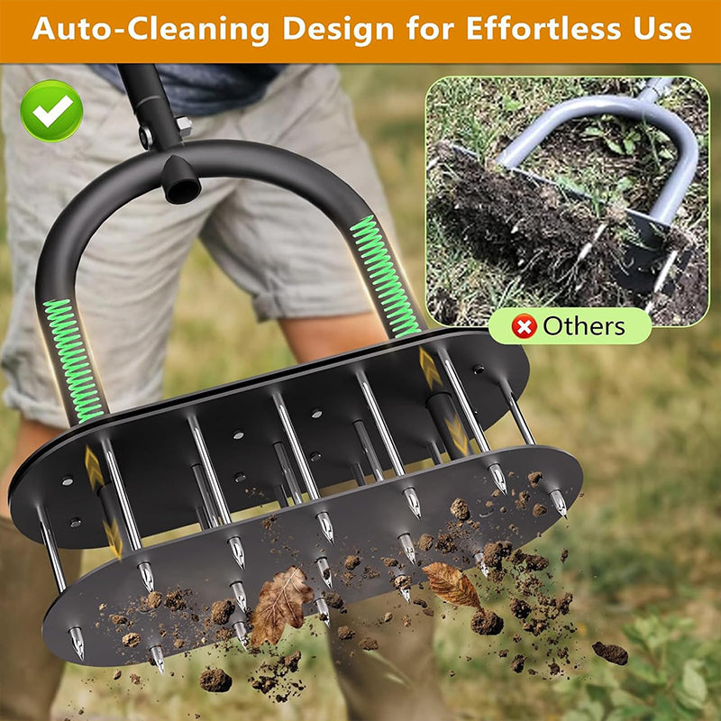 🌿 Aérateur Manuel pour Pelouse | Aération Efficace et Profonde du Sol 🌱 | Manche Réglable et Ressort d'Éjection 🔄 | Idéal pour l'Entretien du Jardin et de la Cour 🏡 | Acier au Carbone Résistant 🛠️
