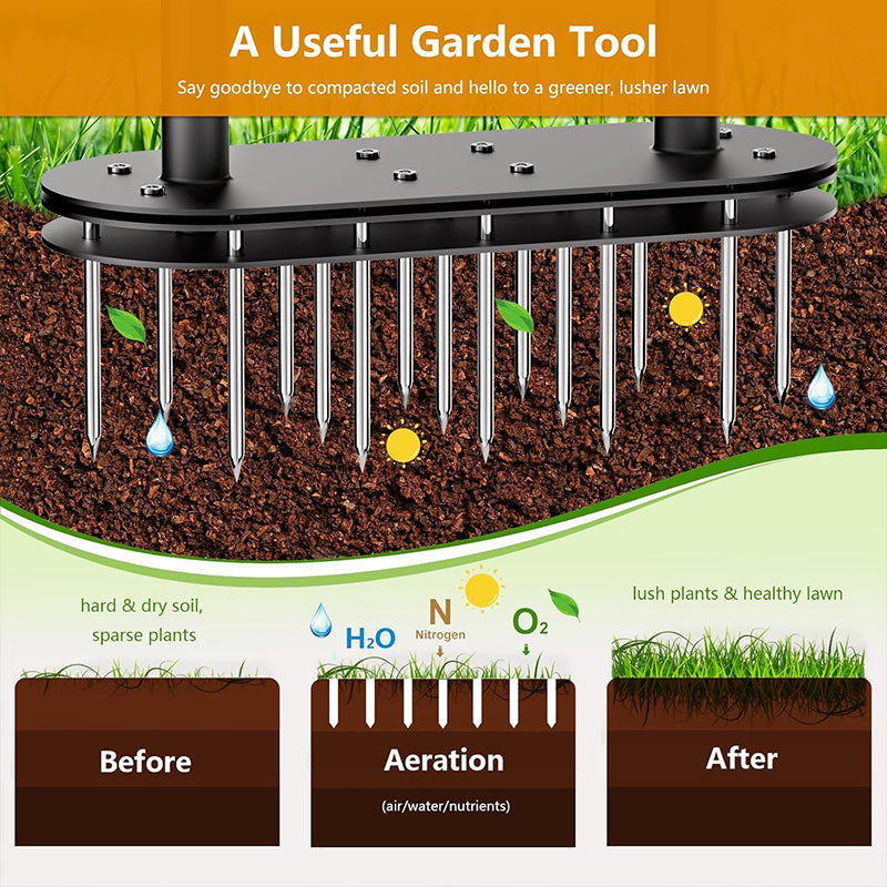 🌿 Aérateur Manuel pour Pelouse | Aération Efficace et Profonde du Sol 🌱 | Manche Réglable et Ressort d'Éjection 🔄 | Idéal pour l'Entretien du Jardin et de la Cour 🏡 | Acier au Carbone Résistant 🛠️