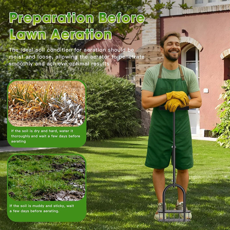 🌿 Aérateur Manuel pour Pelouse | Aération Efficace et Profonde du Sol 🌱 | Manche Réglable et Ressort d'Éjection 🔄 | Idéal pour l'Entretien du Jardin et de la Cour 🏡 | Acier au Carbone Résistant 🛠️