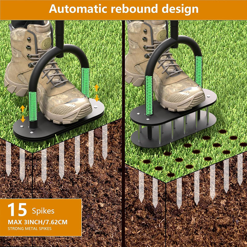 🌿 Aérateur Manuel pour Pelouse | Aération Efficace et Profonde du Sol 🌱 | Manche Réglable et Ressort d'Éjection 🔄 | Idéal pour l'Entretien du Jardin et de la Cour 🏡 | Acier au Carbone Résistant 🛠️