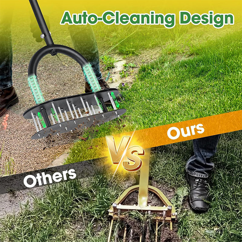 🌿 Aérateur Manuel pour Pelouse | Aération Efficace et Profonde du Sol 🌱 | Manche Réglable et Ressort d'Éjection 🔄 | Idéal pour l'Entretien du Jardin et de la Cour 🏡 | Acier au Carbone Résistant 🛠️