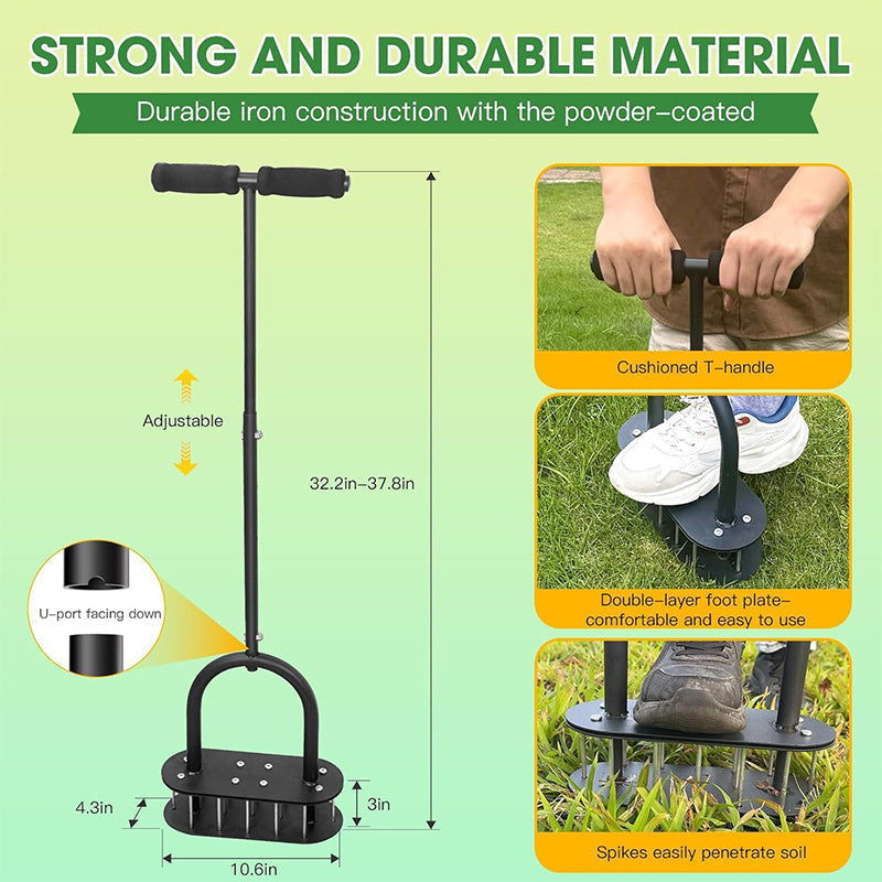 🌿 Aérateur Manuel pour Pelouse | Aération Efficace et Profonde du Sol 🌱 | Manche Réglable et Ressort d'Éjection 🔄 | Idéal pour l'Entretien du Jardin et de la Cour 🏡 | Acier au Carbone Résistant 🛠️