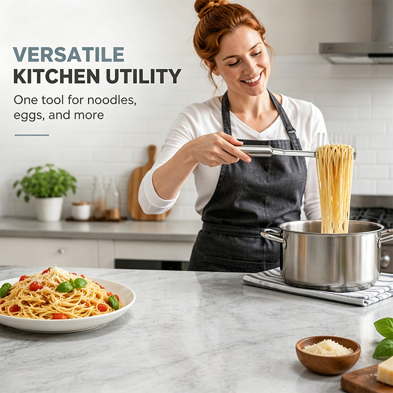 Cuillère à Spaghetti en Acier Inoxydable 🍝 | Design Peigne Antidérapant 🍴 | Prise Sûre et Contrôle Facile ✋ | Manche Épaissi Anti-brûlure 🛡️