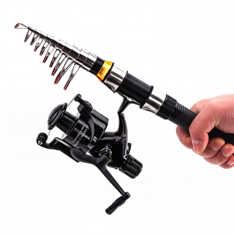 🎣Kit de Pêche Complet Portable | Canne Télescopique en Fibre de Verre 💪 | Moulinet Fluide et Appâts Inclus 🐟 | Idéal pour les Voyages et le Camping 🎒