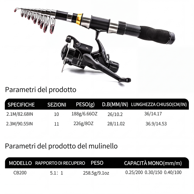 🎣Kit de Pêche Complet Portable | Canne Télescopique en Fibre de Verre 💪 | Moulinet Fluide et Appâts Inclus 🐟 | Idéal pour les Voyages et le Camping 🎒