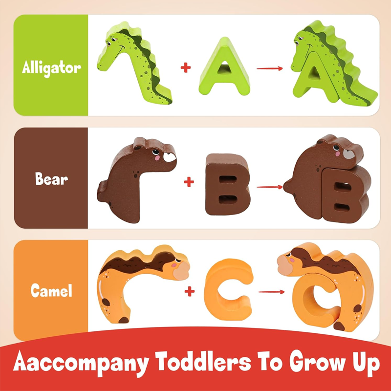 🧸 Jouet en bois avec lettres et animaux assortis | Apprenez l'alphabet en jouant 📚 | 26 pièces avec des illustrations d'animaux colorées 🐶 | Bords lisses et matériaux sûrs 🛡️ | Recommandé à partir de 3 ans 👶