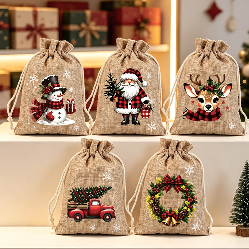 Sacs Cadeaux de Noël avec Cordon 🎄 | Design Festif 🎅 | Réutilisables ♻️ | Parfaits pour les Bonbons et Petits Cadeaux 🎁