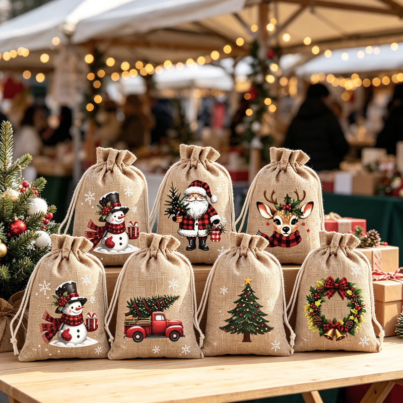 Sacs Cadeaux de Noël avec Cordon 🎄 | Design Festif 🎅 | Réutilisables ♻️ | Parfaits pour les Bonbons et Petits Cadeaux 🎁
