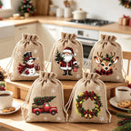 Sacs Cadeaux de Noël avec Cordon 🎄 | Design Festif 🎅 | Réutilisables ♻️ | Parfaits pour les Bonbons et Petits Cadeaux 🎁