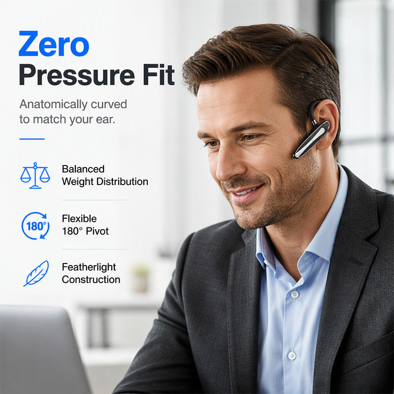 🎧 Oreillette Bluetooth Mono avec Serre-Tête Réglable | Double Microphone Anti-Bruit pour Appels Cristallins 🎙️ | Rotation à 180°, Droite ou Gauche 🔄 | IPX5 et Étui de Chargement 500 mAh 💦 | Idéal pour le Travail, les Réunions et les Voyages 🚗