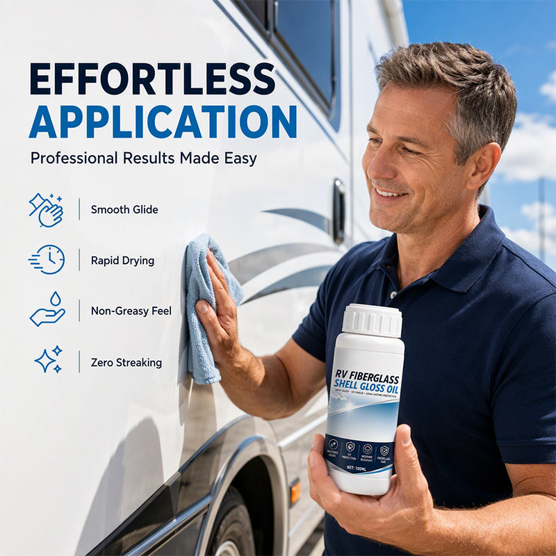 Huile Lustrante pour Fibre de Verre de Camping-car 🚐 | Restaure la Brillance ✨ | Protection UV Extrême ☀️ | Hydrofuge et Facile à Appliquer 💧