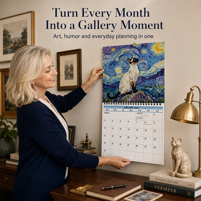 😺 Calendrier 2027 Thème Chat avec Mèmes Drôles | 12 Mois d'Illustrations Félines, Une Différente Chaque Mois 🗓️ | Planning Pratique pour la Maison et le Bureau 🏠 | Idée Cadeau pour les Amoureux des Chats 🎁 | En Papier, environ 200 g