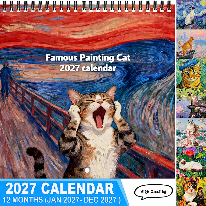 😺 Calendrier 2027 Thème Chat avec Mèmes Drôles | 12 Mois d'Illustrations Félines, Une Différente Chaque Mois 🗓️ | Planning Pratique pour la Maison et le Bureau 🏠 | Idée Cadeau pour les Amoureux des Chats 🎁 | En Papier, environ 200 g