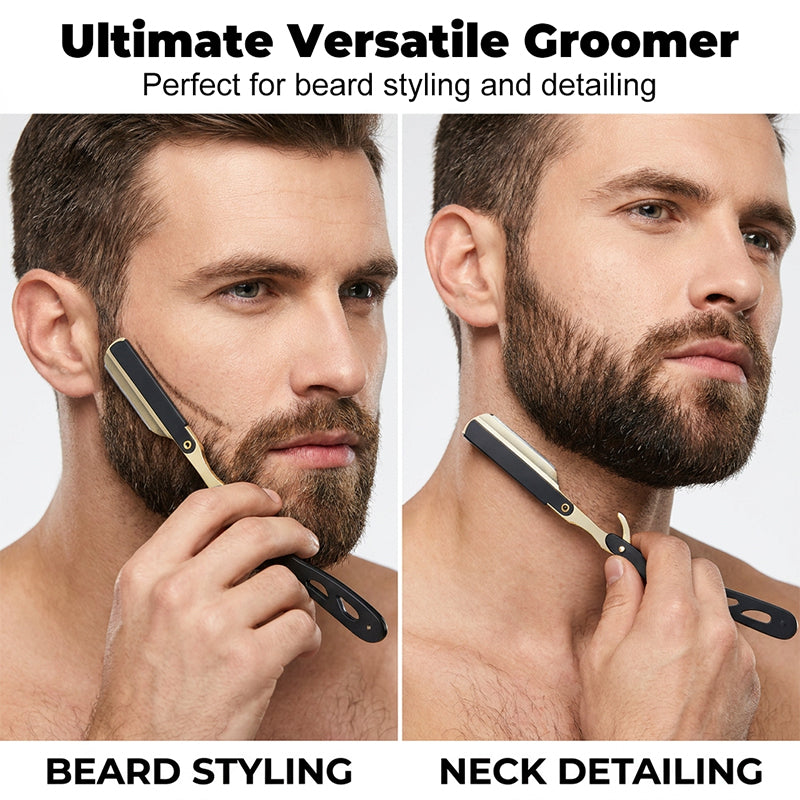 🪒 Rasoir de Barbier Pliant en Métal | Pivot Ergonomique à 270° 🔄 | Chargement Rapide des Lames par Clip ⚙️ | Rasage de Précision à Domicile ✨ | Plié Environ 14 cm · 60 g 📏