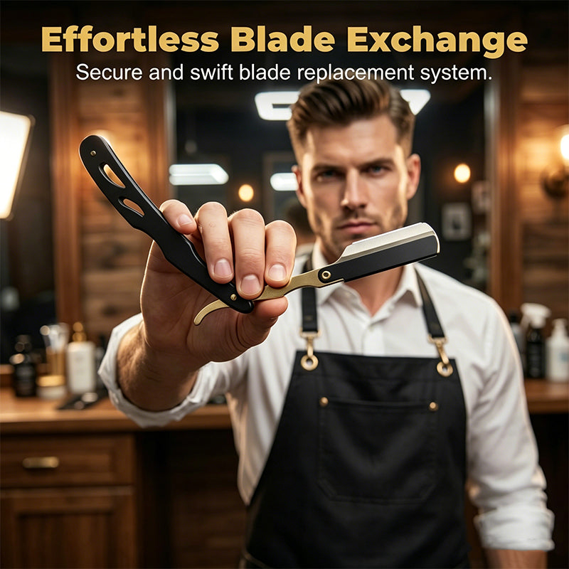 🪒 Rasoir de Barbier Pliant en Métal | Pivot Ergonomique à 270° 🔄 | Chargement Rapide des Lames par Clip ⚙️ | Rasage de Précision à Domicile ✨ | Plié Environ 14 cm · 60 g 📏