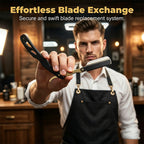 🪒 Rasoir de Barbier Pliant en Métal | Pivot Ergonomique à 270° 🔄 | Chargement Rapide des Lames par Clip ⚙️ | Rasage de Précision à Domicile ✨ | Plié Environ 14 cm · 60 g 📏