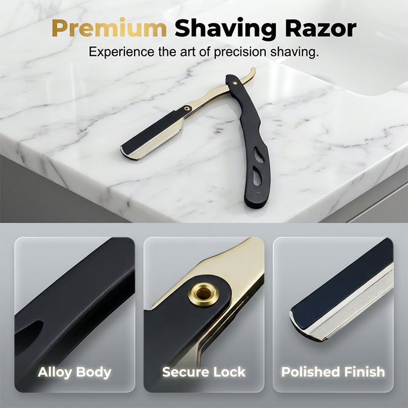🪒 Rasoir de Barbier Pliant en Métal | Pivot Ergonomique à 270° 🔄 | Chargement Rapide des Lames par Clip ⚙️ | Rasage de Précision à Domicile ✨ | Plié Environ 14 cm · 60 g 📏