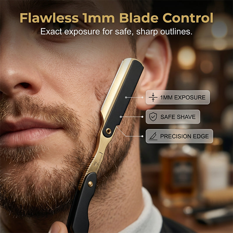 🪒 Rasoir de Barbier Pliant en Métal | Pivot Ergonomique à 270° 🔄 | Chargement Rapide des Lames par Clip ⚙️ | Rasage de Précision à Domicile ✨ | Plié Environ 14 cm · 60 g 📏