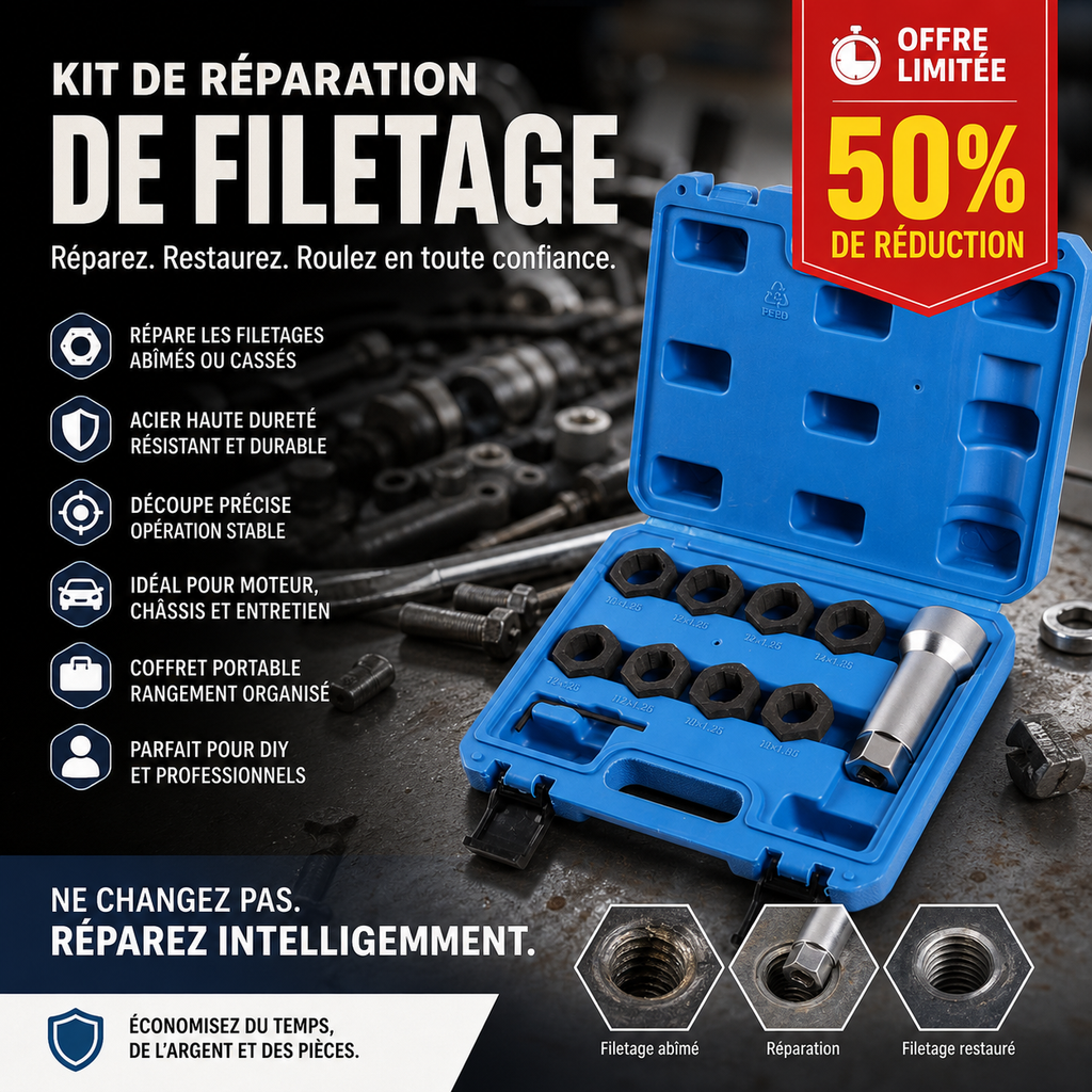 🔧✨ Kit Professionnel 10 Outils de Réparation de Filetages de Voiture – Répare les Vis et Boulons Endommagés, Universel – Indispensable pour Atelier & Bricolage 🚗🛠️