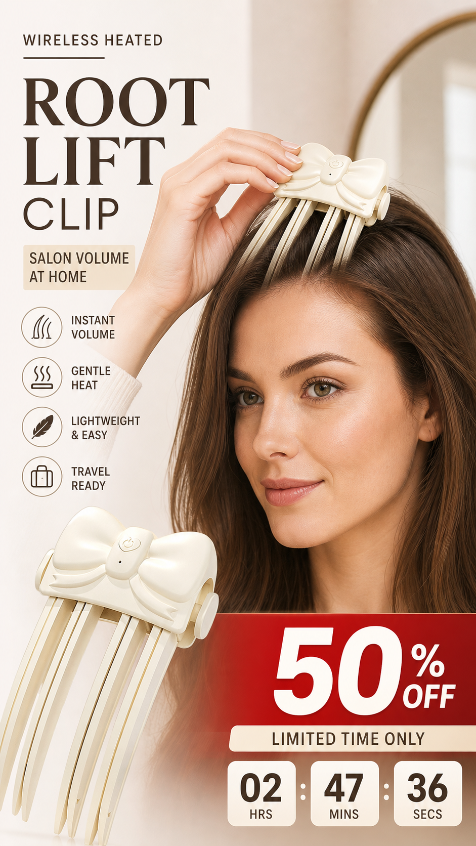 📢📢Achetez-en 2, Recevez-en 1 GRATUIT !!! ⏰Pinces Chauffantes sans Fil pour Volume Racinaire – Outil de Salon pour Cheveux Fins et Plats, Volume sur le Dessus